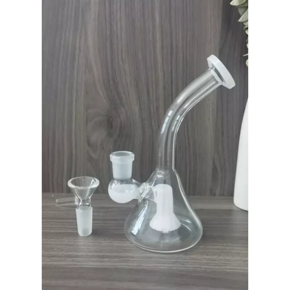 6 inch white Glass Bong Hookah Water Smoking Pipe Bubbler with 14mm Male Bowl